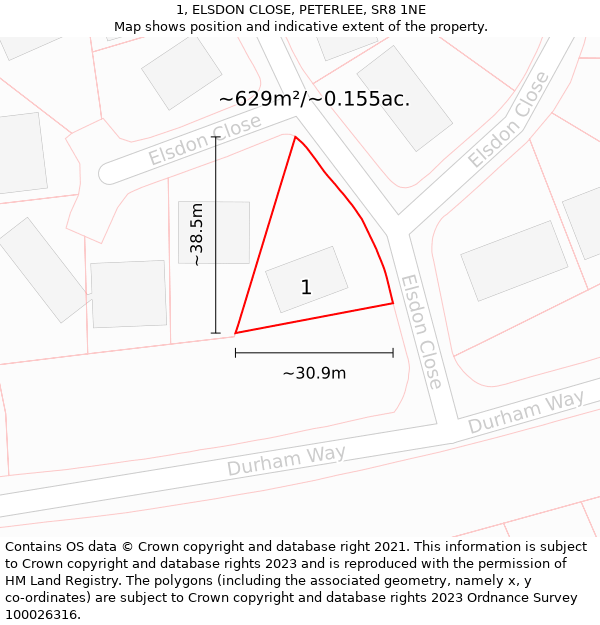 1, ELSDON CLOSE, PETERLEE, SR8 1NE: Plot and title map