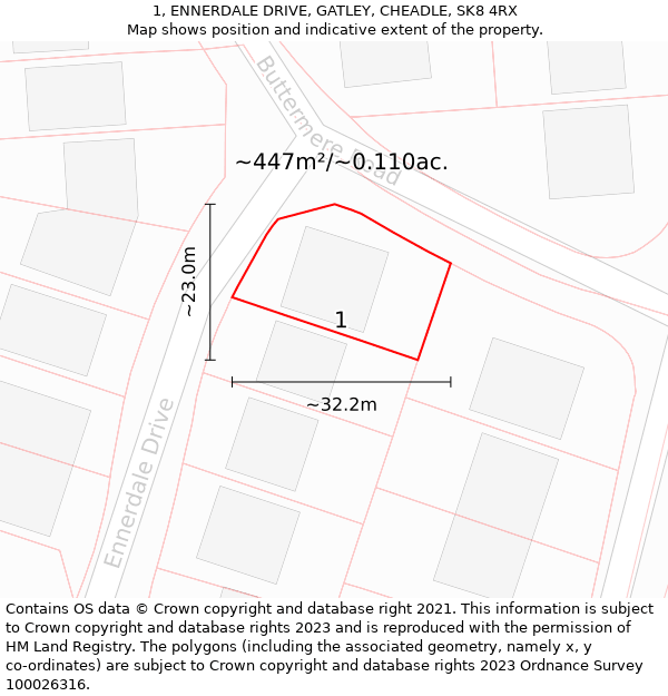 1, ENNERDALE DRIVE, GATLEY, CHEADLE, SK8 4RX: Plot and title map