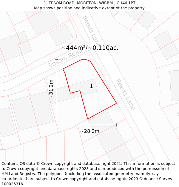 1, EPSOM ROAD, MORETON, WIRRAL, CH46 1PT: Plot and title map