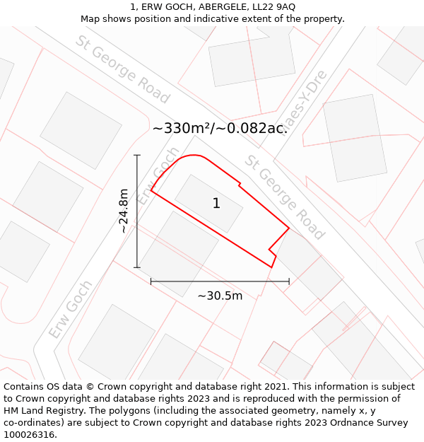 1, ERW GOCH, ABERGELE, LL22 9AQ: Plot and title map