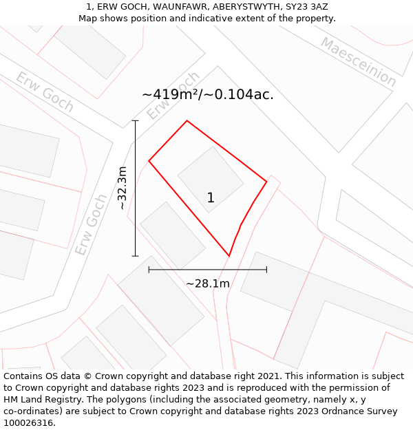 1, ERW GOCH, WAUNFAWR, ABERYSTWYTH, SY23 3AZ: Plot and title map