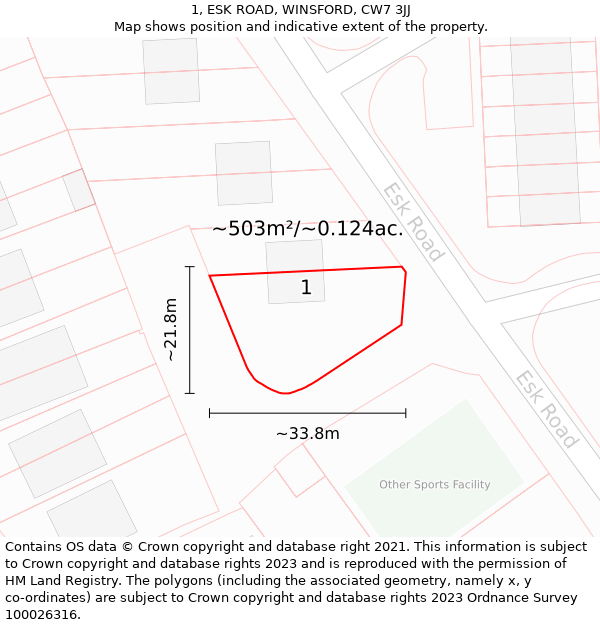 1, ESK ROAD, WINSFORD, CW7 3JJ: Plot and title map