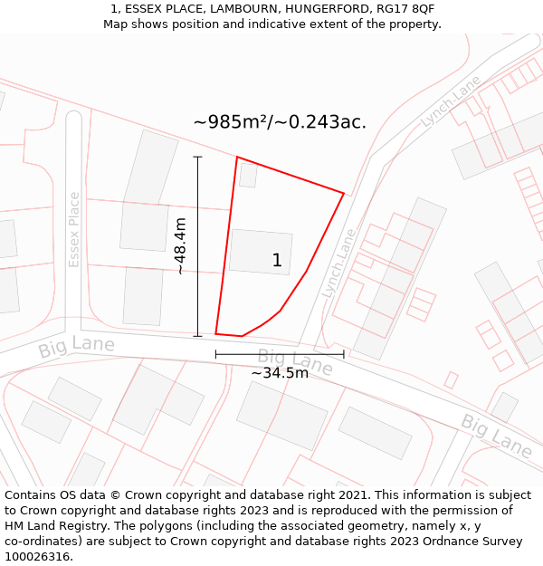 1, ESSEX PLACE, LAMBOURN, HUNGERFORD, RG17 8QF: Plot and title map