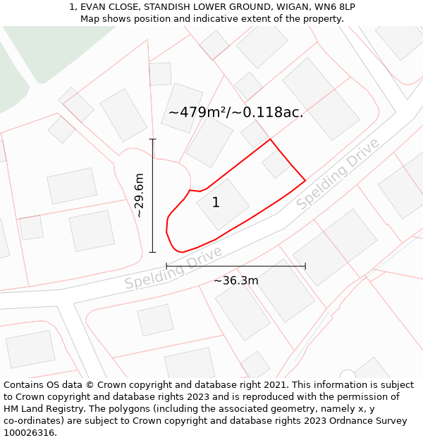 1, EVAN CLOSE, STANDISH LOWER GROUND, WIGAN, WN6 8LP: Plot and title map