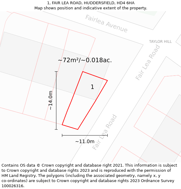 1, FAIR LEA ROAD, HUDDERSFIELD, HD4 6HA: Plot and title map