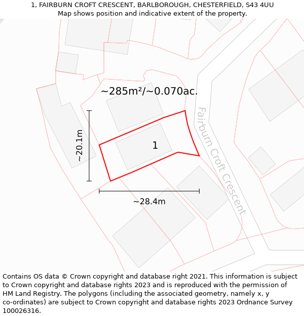 1, FAIRBURN CROFT CRESCENT, BARLBOROUGH, CHESTERFIELD, S43 4UU: Plot and title map