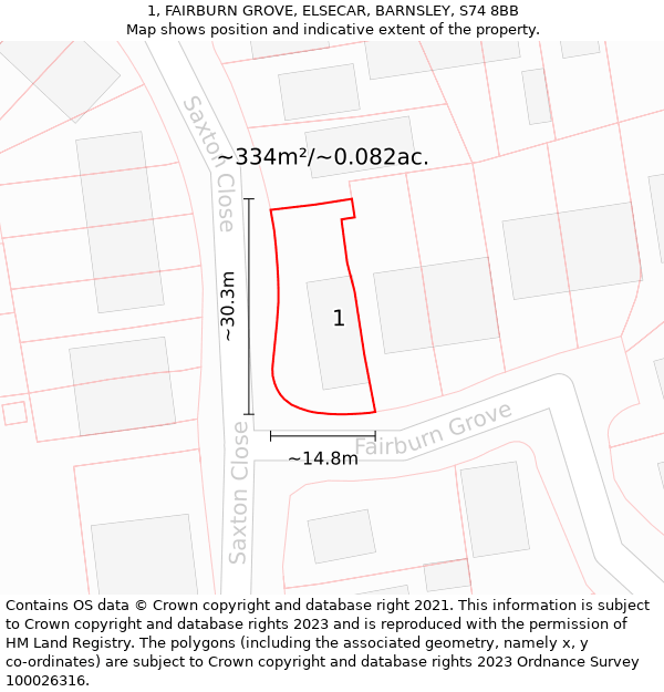 1, FAIRBURN GROVE, ELSECAR, BARNSLEY, S74 8BB: Plot and title map