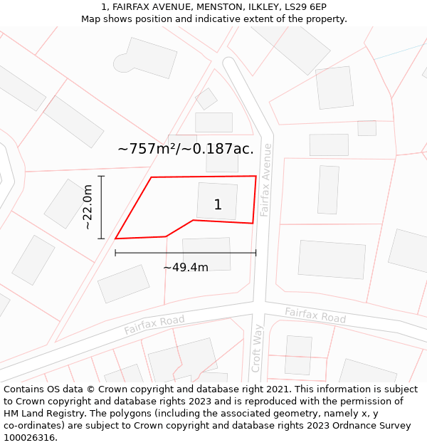 1, FAIRFAX AVENUE, MENSTON, ILKLEY, LS29 6EP: Plot and title map