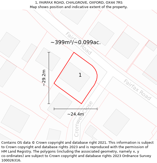 1, FAIRFAX ROAD, CHALGROVE, OXFORD, OX44 7RS: Plot and title map