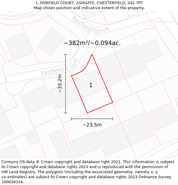 1, FAIRFIELD COURT, ASHGATE, CHESTERFIELD, S42 7PT: Plot and title map