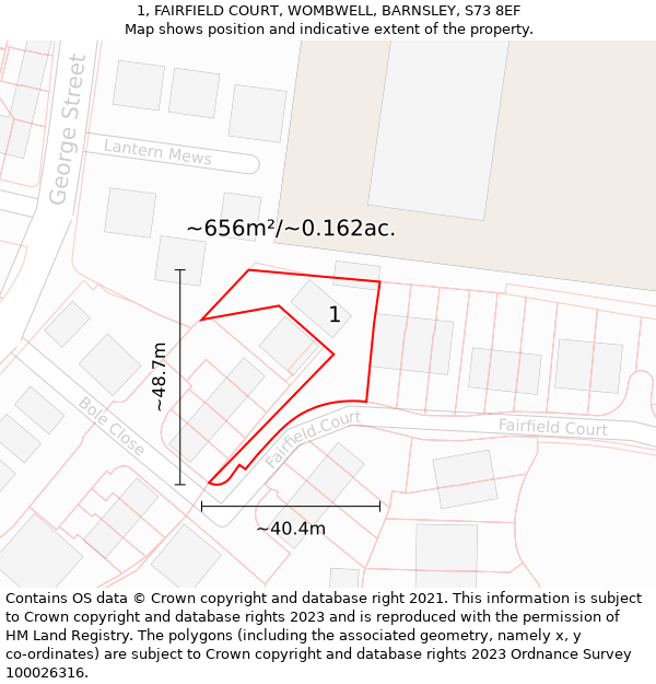 1, FAIRFIELD COURT, WOMBWELL, BARNSLEY, S73 8EF: Plot and title map