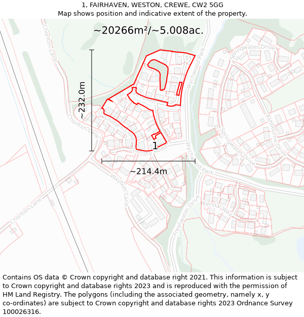 1, FAIRHAVEN, WESTON, CREWE, CW2 5GG: Plot and title map