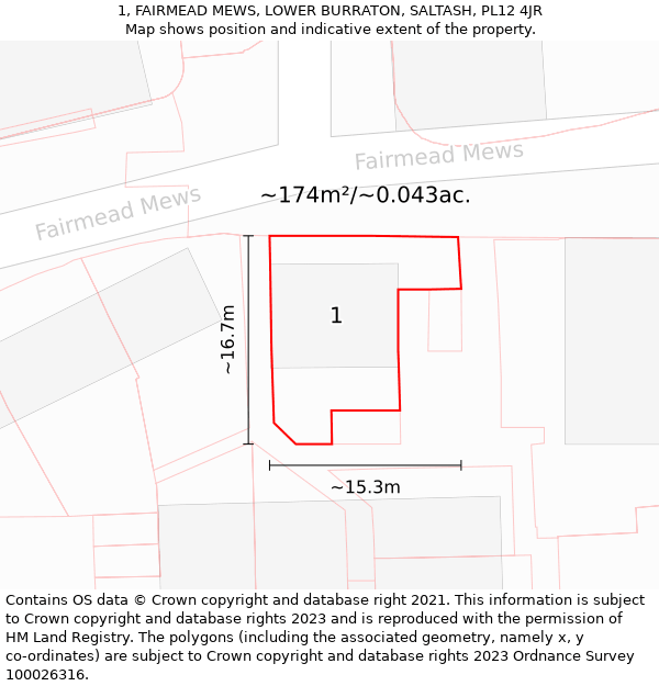 1, FAIRMEAD MEWS, LOWER BURRATON, SALTASH, PL12 4JR: Plot and title map