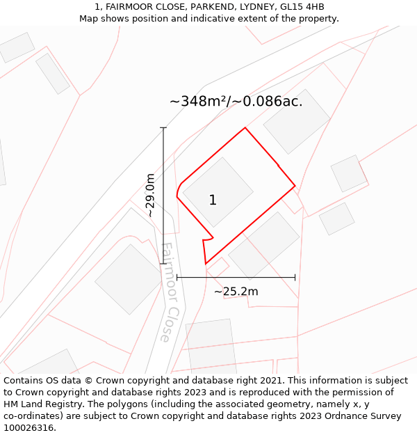 1, FAIRMOOR CLOSE, PARKEND, LYDNEY, GL15 4HB: Plot and title map