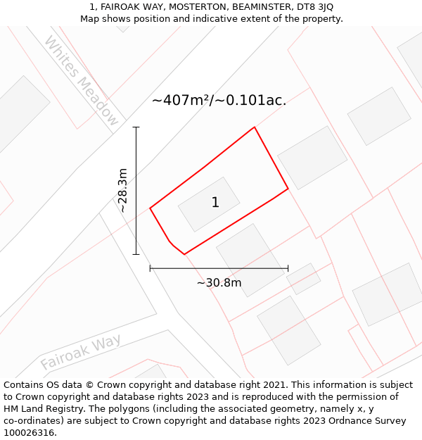 1, FAIROAK WAY, MOSTERTON, BEAMINSTER, DT8 3JQ: Plot and title map