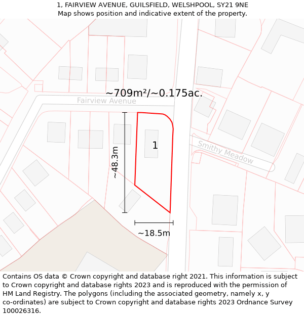 1, FAIRVIEW AVENUE, GUILSFIELD, WELSHPOOL, SY21 9NE: Plot and title map