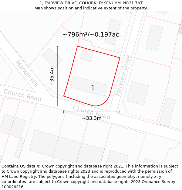 1, FAIRVIEW DRIVE, COLKIRK, FAKENHAM, NR21 7NT: Plot and title map