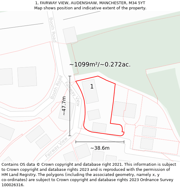 1, FAIRWAY VIEW, AUDENSHAW, MANCHESTER, M34 5YT: Plot and title map