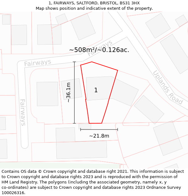 1, FAIRWAYS, SALTFORD, BRISTOL, BS31 3HX: Plot and title map