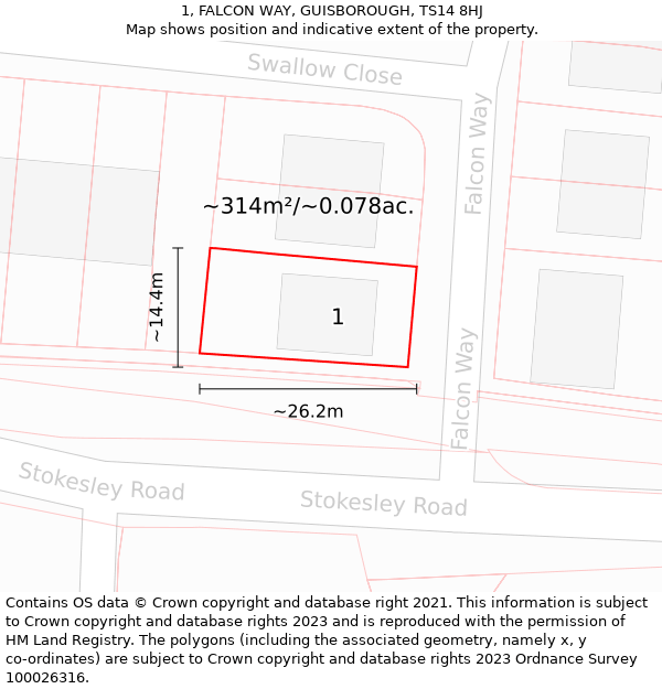 1, FALCON WAY, GUISBOROUGH, TS14 8HJ: Plot and title map