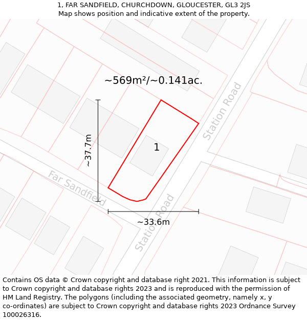 1, FAR SANDFIELD, CHURCHDOWN, GLOUCESTER, GL3 2JS: Plot and title map