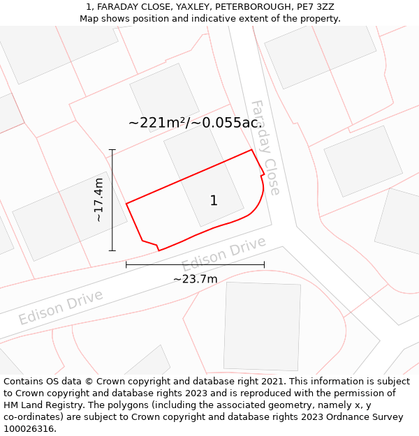 1, FARADAY CLOSE, YAXLEY, PETERBOROUGH, PE7 3ZZ: Plot and title map