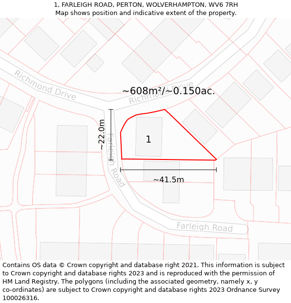 1, FARLEIGH ROAD, PERTON, WOLVERHAMPTON, WV6 7RH: Plot and title map