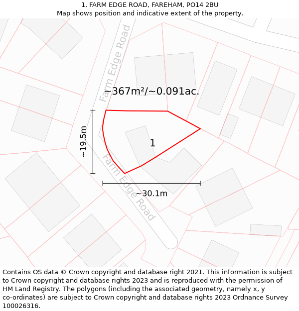 1, FARM EDGE ROAD, FAREHAM, PO14 2BU: Plot and title map