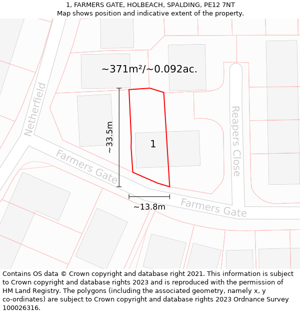 1, FARMERS GATE, HOLBEACH, SPALDING, PE12 7NT: Plot and title map