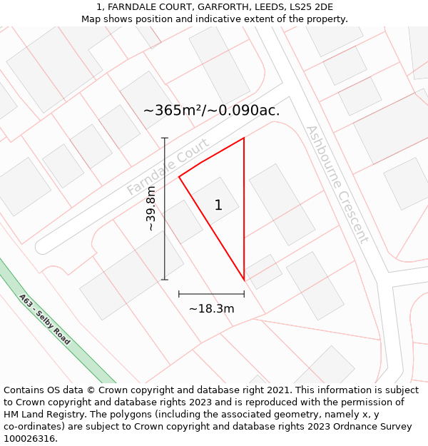 1, FARNDALE COURT, GARFORTH, LEEDS, LS25 2DE: Plot and title map