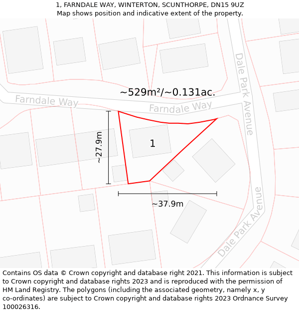 1, FARNDALE WAY, WINTERTON, SCUNTHORPE, DN15 9UZ: Plot and title map