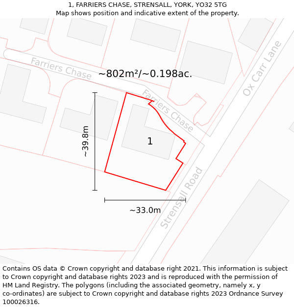 1, FARRIERS CHASE, STRENSALL, YORK, YO32 5TG: Plot and title map