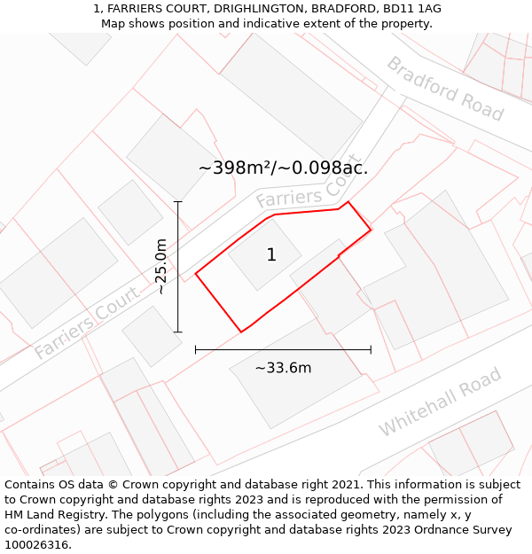 1, FARRIERS COURT, DRIGHLINGTON, BRADFORD, BD11 1AG: Plot and title map