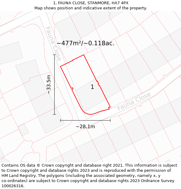 1, FAUNA CLOSE, STANMORE, HA7 4PX: Plot and title map