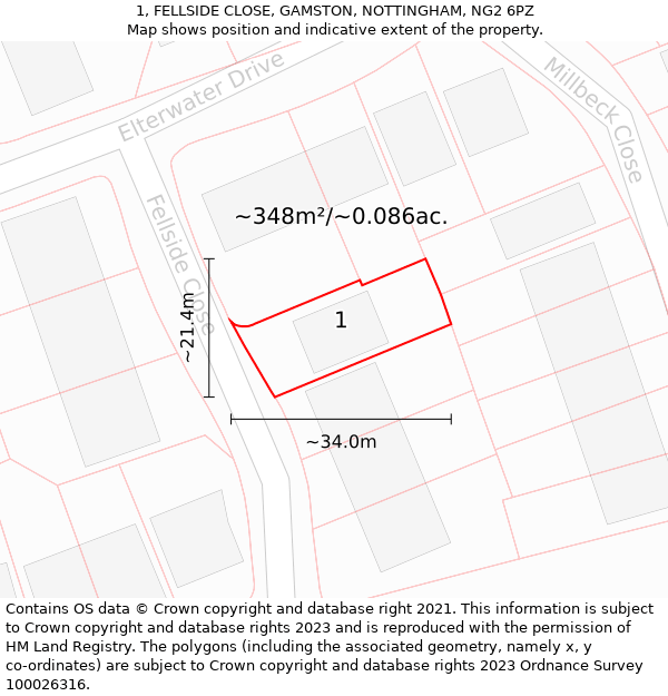 1, FELLSIDE CLOSE, GAMSTON, NOTTINGHAM, NG2 6PZ: Plot and title map