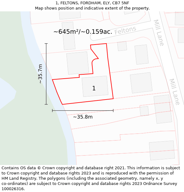 1, FELTONS, FORDHAM, ELY, CB7 5NF: Plot and title map