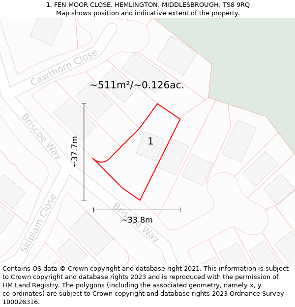 1, FEN MOOR CLOSE, HEMLINGTON, MIDDLESBROUGH, TS8 9RQ: Plot and title map