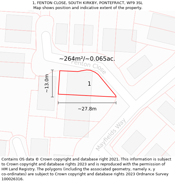 1, FENTON CLOSE, SOUTH KIRKBY, PONTEFRACT, WF9 3SL: Plot and title map