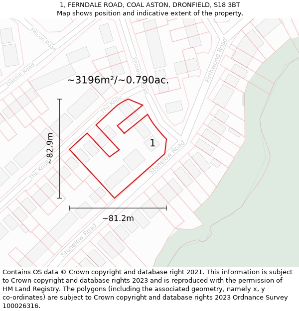 1, FERNDALE ROAD, COAL ASTON, DRONFIELD, S18 3BT: Plot and title map