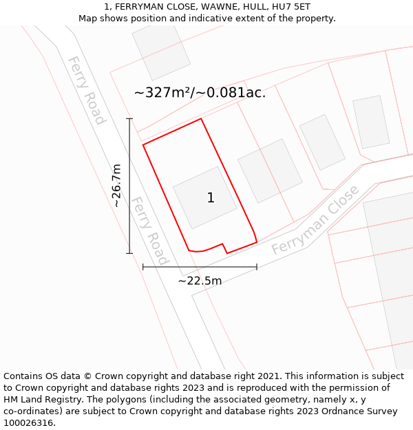 1, FERRYMAN CLOSE, WAWNE, HULL, HU7 5ET: Plot and title map