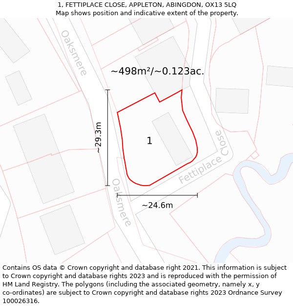 1, FETTIPLACE CLOSE, APPLETON, ABINGDON, OX13 5LQ: Plot and title map