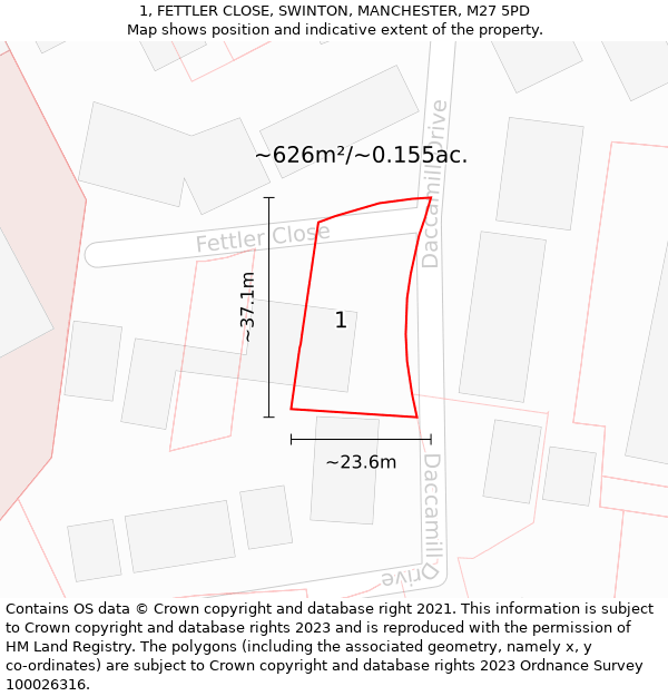 1, FETTLER CLOSE, SWINTON, MANCHESTER, M27 5PD: Plot and title map