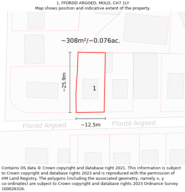 1, FFORDD ARGOED, MOLD, CH7 1LY: Plot and title map