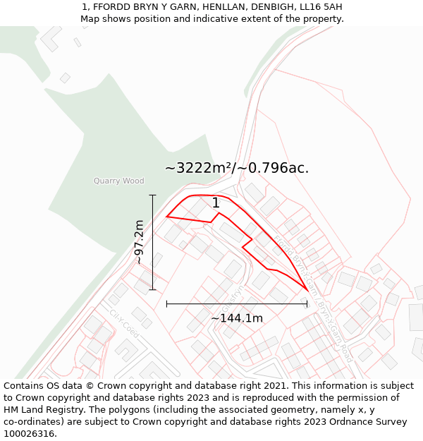 1, FFORDD BRYN Y GARN, HENLLAN, DENBIGH, LL16 5AH: Plot and title map