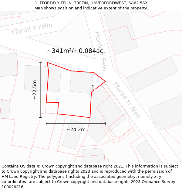 1, FFORDD Y FELIN, TREFIN, HAVERFORDWEST, SA62 5AX: Plot and title map