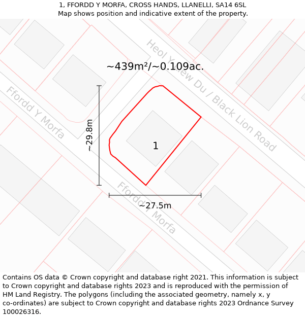 1, FFORDD Y MORFA, CROSS HANDS, LLANELLI, SA14 6SL: Plot and title map