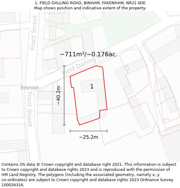 1, FIELD DALLING ROAD, BINHAM, FAKENHAM, NR21 0DE: Plot and title map