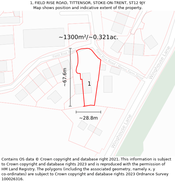 1, FIELD RISE ROAD, TITTENSOR, STOKE-ON-TRENT, ST12 9JY: Plot and title map