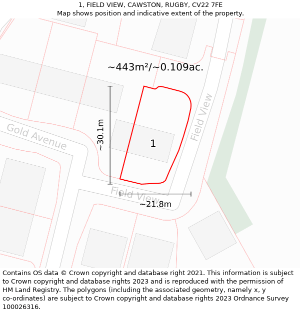 1, FIELD VIEW, CAWSTON, RUGBY, CV22 7FE: Plot and title map