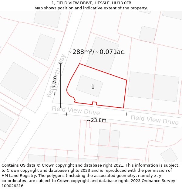 1, FIELD VIEW DRIVE, HESSLE, HU13 0FB: Plot and title map